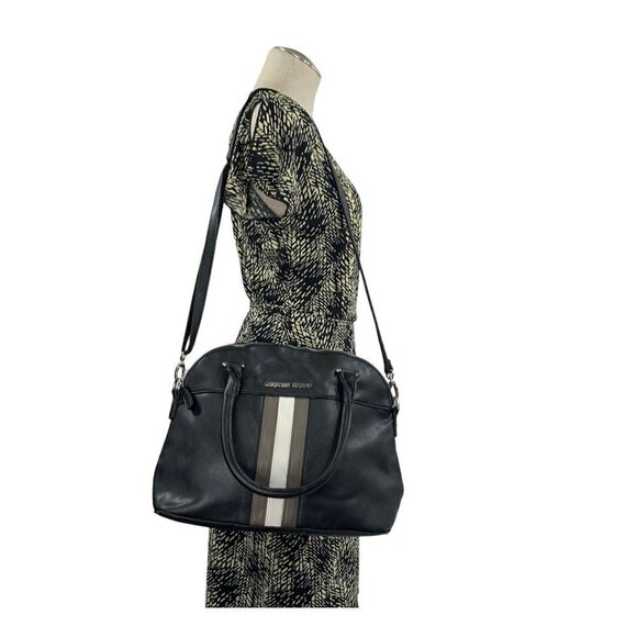 Christian Siriano Vegan Leather Satchel Black/White/Tan Stripe 16"W x 11” - Picture 11 of 11